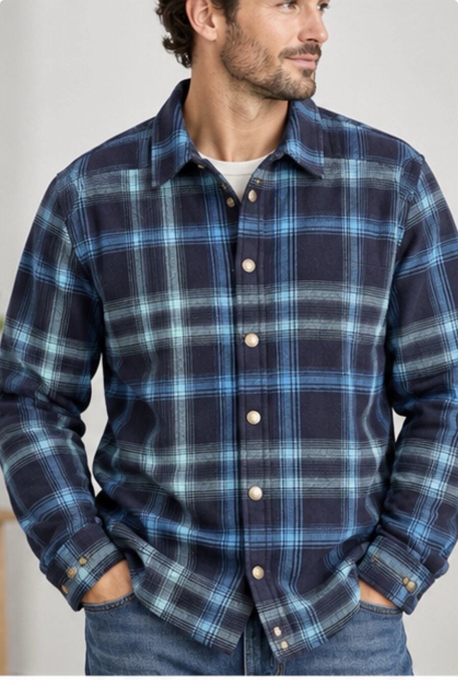 Orvis Men’s XL Blue Plaid Flannel Shirt Snap Front Long Sleeve Outdoor